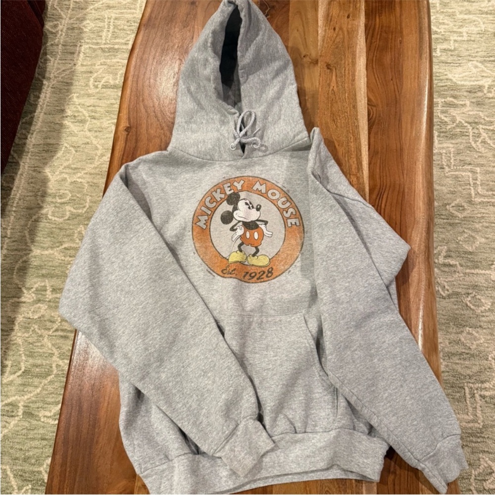 Disney Parks Mickey Mouse Logo Heather Gray Hoodie Sweatshirt Size M